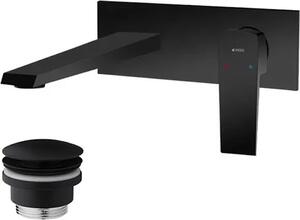 Miscelatore per lavabo da appoggio con tappo a click-clack, modello Sette Nero, finitura nera opaca