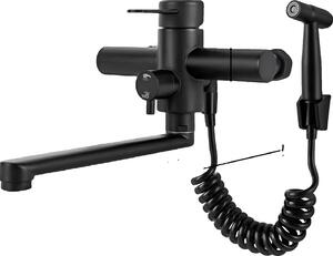 Rubinetto da cucina a parete, design girevole a 360°, acciaio inox 304 di lunga durata, nero, G1/2
