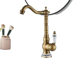 Rubinetto per lavabo, finitura ottone antico, comando monocomando, grande A