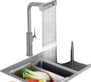 Miscelatore da cucina orientabile, grigio scuro, ugello estraibile, nucleo in ceramica, comando Hydropower, lunghezza tubo flessibile 60 cm