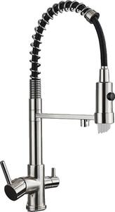 Rubinetto da cucina, acqua filtrata, doppia maniglia, nichel spazzolato
