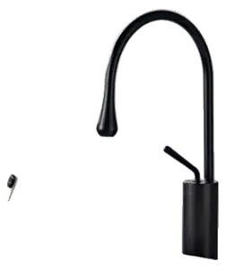 Rubinetto per lavabo, bocca girevole a 360 gradi, miscelatore in ottone, nero lungo