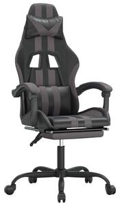 Sedia da Gaming con Poggiapiedi Nero e Grigio in Pelle finta