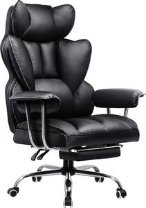 COMHOMA sedia da ufficio sedia da gioco, sedia da gamer, sedia da ufficio ergonomica con poggiapiedi, regolabile in altezza, sedia da scrivania, sedia direzionale, Similcuoio nera