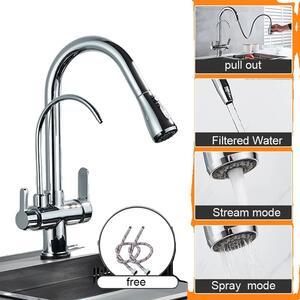 Rubinetto da cucina, design a doppia maniglia, funzione spray estraibile, cromo