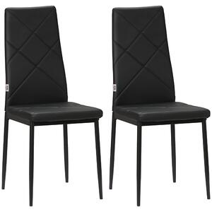 HOMCOM Set di 2 Sedie da Pranzo Moderne con Schienale Alto in Finta Pelle e Acciaio, 41x50x97 cm, Nero