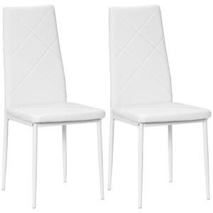 HOMCOM Set di 2 Sedie da Pranzo Moderne con Schienale Alto in Finta Pelle e Acciaio, 41x50x97 cm, Bianco