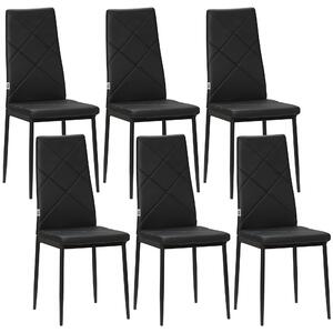 HOMCOM Set di 6 Sedie da Pranzo Moderne con Schienale Alto in Finta Pelle e Acciaio, 41x50x97 cm, Nero