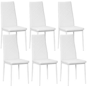 HOMCOM Set di 6 Sedie da Pranzo Moderne con Schienale Alto in Finta Pelle e Acciaio, 41x50x97 cm, Bianco