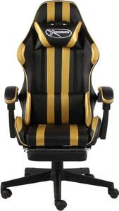 Sedia da Gaming con Poggiapiedi Nero e Oro in Pelle finta