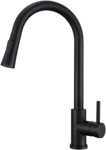 Rubinetto da cucina VBChome nero con bocca estraibile, girevole a 360°, con pulsante per selezionare i tipi di getto – rubinetto moderno per lavello