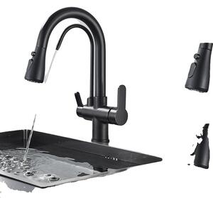 Rubinetto da cucina, bocca estraibile, doppia maniglia, nero opaco