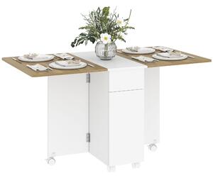 HOMCOM Tavolo Rettangolare Allungabile con 2 Cassetti e un Armadietto in Legno, 140x76x74 cm, Bianco e Color Legno