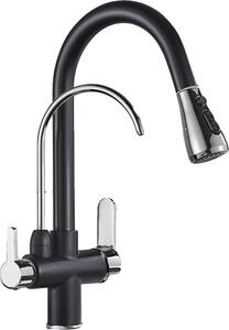 Rubinetto da cucina con filtro, funzione spray estraibile, struttura robusta in ottone, cromatura nera