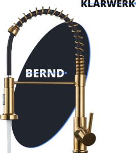 Bernd | rubinetto flessibile spazzolato oro gastronomia | rubinetto da cucina in acciaio inox | miscelatore girevole a 360 gradi | alta pressione 2 attacchi