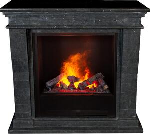 Caminetto a vapore acqueo Xaralyn - Kreta-Mini EC6-SBU - pietra naturale nera lucida - con telecomando - caminetto elettrico Opti-Myst - caminetto da incasso incluso - caminetto decorativo