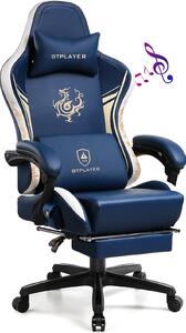 GTPLAYER Sedia da gioco Sedia da gioco con altoparlanti Bluetooth e poggiapiedi, sedia da ufficio serie Dragon, sedia girevole ergonomica, sedia per computer blu
