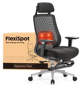 Sedia da ufficio ergonomica FLEXISPOT MasterEase con massaggio Shiatsu 3D, supporto lombare regolabile, cuscino di seduta con memoria e poggiapiedi estensibile, nero