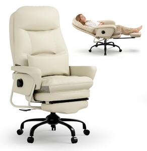 FLEXISPOT Sedia da ufficio ergonomica 3 in 1 con funzione reclinabile a 165°, poggiapiedi estraibile, imbottitura spessa e confortevole e regolazione in altezza (beige)