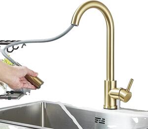 Rubinetto da cucina, doccetta estraibile flessibile, miscelatore acqua fredda e calda, pennello oro