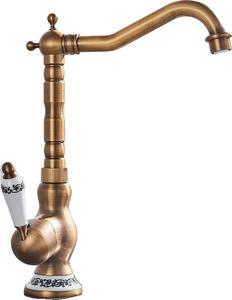 Miscelatore per lavabo in ottone, monocomando, rotazione di 360 gradi, ottone antico