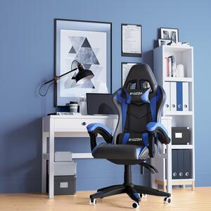 Sedia da ufficio Bigzzia, sedia da gioco, poltrona da gioco, sedia da scrivania, design ergonomico con cuscino, fino a 110 kg, blu