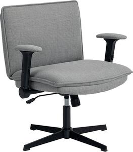 Sedia da ufficio Fortuna Lai con braccioli ribaltabili, sedia da scrivania larga effetto lino, regolabile in altezza, base in acciaio, grigio