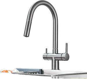 Rubinetto da cucina, comando a doppia maniglia, doccetta flessibile estraibile, grigio pistola