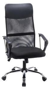 Sedia da ufficio SŁAWEK, poltrona da ufficio ergonomica girevole, struttura in acciaio rinforzato, seduta regolabile in altezza, rivestimento nero, per ufficio e home office