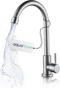Rubinetto da cucina AquaFloow in acciaio inossidabile con filtro per l'acqua, raccordo girevole a 360°, argento