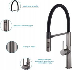 Rubinetto da cucina, 47 cm, canna di fucile, bocca girevole 360°, lungo