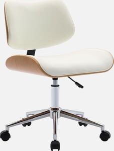 Sedia da ufficio con rotelle, effetto legno curvato e Pelle finta, Bianco