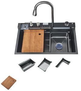 Lavello in acciaio inox, grande capacità, rubinetto multifunzione a cascata, display digitale , 75X46 C175X46 C1