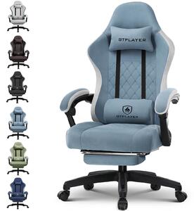 GTPLAYER sedia da gioco Poltrona ergonomica da gioco Sedia da scrivania Sedia da gioco per PC con superficie in tessuto, cuscino di seduta in piuma, braccioli di collegamento, con poggiapiedi, portata fino a 153 kg Blu chiaro