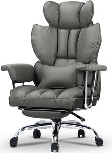 Sedia da ufficio con poggiapiedi - Sedia da scrivania ergonomica con cuscino di supporto lombare - Sedia da ufficio direzionale grande in Finto cuoio con schienale alto - Grigio