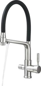 Rubinetto da cucina, acqua fredda e calda, doppia maniglia, incasso a soffitto, nichel spazzolato