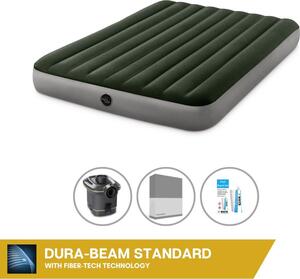 Letto ad aria Intex - 2 persone - 152 x 203 x 25 cm - Verde - Con pompa + lenzuola antracite + set di riparazione