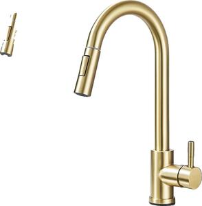 Rubinetto da cucina, funzione spray estraibile, comando monocomando, oro spazzolato