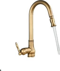 Rubinetto da cucina, ottone antico, estraibile, comando a una mano, ottone antico B