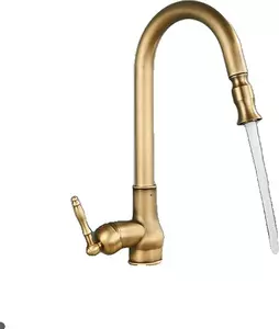 Rubinetto da cucina, ottone antico, estraibile, comando a una mano, ottone antico B