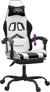 Sedia da Gaming con Poggiapiedi Bianco e Nero in Pelle finta