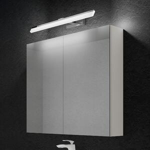 Doporro Armadietto a Specchio 80x15x70cm con Lampada da Specchio LED per Bagno 60cm, 14W 6000K, Specchiera Bagno Mobilettto da Parete Bianco con 2 Ante e Applique Specchio Cromo, Spiegelschrank 02