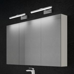 Doporro Armadietto a Specchio 120x15x70cm con Lampada da Specchio LED per Bagno 40cm*2, 9W 4000K, Specchiera Bagno Mobilettto da Parete Bianco con 3 Ante e Applique Specchio Cromo, Spiegelschrank 02