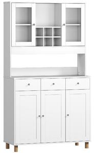 HOMCOM Credenza cucina 180 cm con 2 ante in vetro, 3 cassetti, 4 ripiani regolabili, Bianco | Aosom Italy