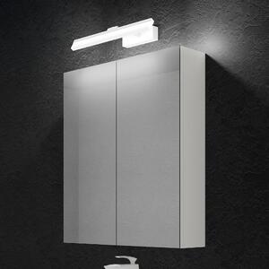 Doporro Armadietto a Specchio 60x15x70cm con Lampada da Specchio LED per Bagno 40cm, 9W 6000K, Specchiera Bagno Mobilettto da Parete Bianco con 2 Ante e Applique Specchio Bianco, Spiegelschrank 02