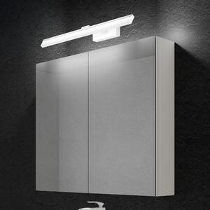 Doporro Armadietto a Specchio 80x15x70cm con Lampada da Specchio LED per Bagno 60cm, 14W 6000K, Specchiera Bagno Mobilettto da Parete Bianco con 2 Ante e Applique Specchio Bianco, Spiegelschrank 02