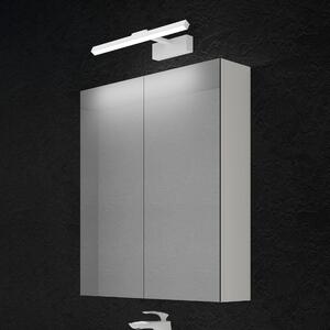 Doporro Armadietto a Specchio 60x15x70cm con Lampada da Specchio LED per Bagno 40cm, 9W 4000K, Specchiera Bagno Mobilettto da Parete Bianco con 2 Ante e Applique Specchio Bianco, Spiegelschrank 02