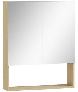 HOMCOM Armadietto bagno con specchio e mensola aperta, Montaggio a parete, MDF, Truciolato, Rovere | Aosom Italy