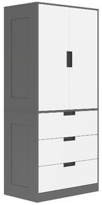 HOMCOM Armadio da camera guardaroba con 2 ante a chiusura ammortizzata, 3 cassetti e barra appendiabiti, 80x50x180cm, grigio e bianco | Aosom Italy