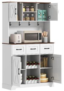 HOMCOM Dispensa da Cucina con Portabottiglie per 8 Bottiglie 4 Ante 3 Cassetti Piano Ampio 100x38x172 cm Bianco | Aosom Italy
